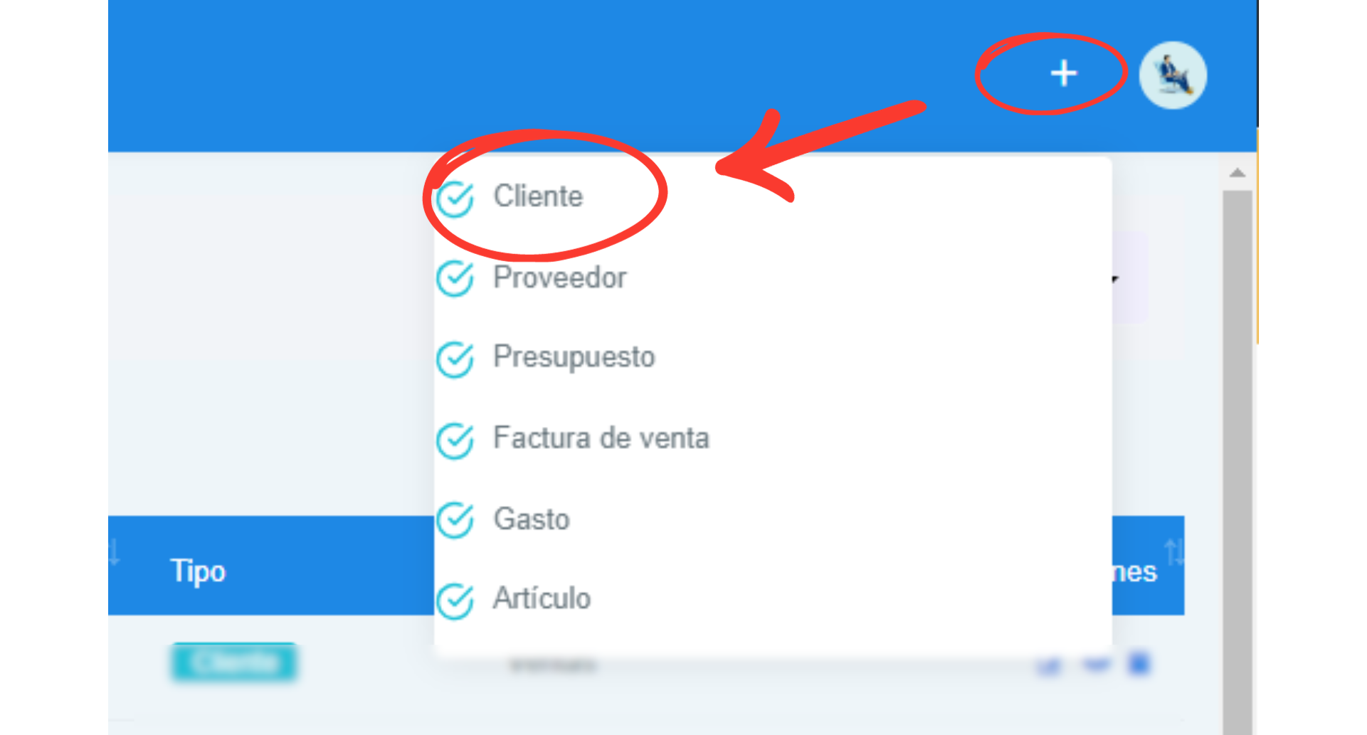 Señalización gráfica de como crear un cliente