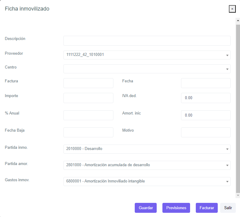 Ventana para crear un inmovilizado.