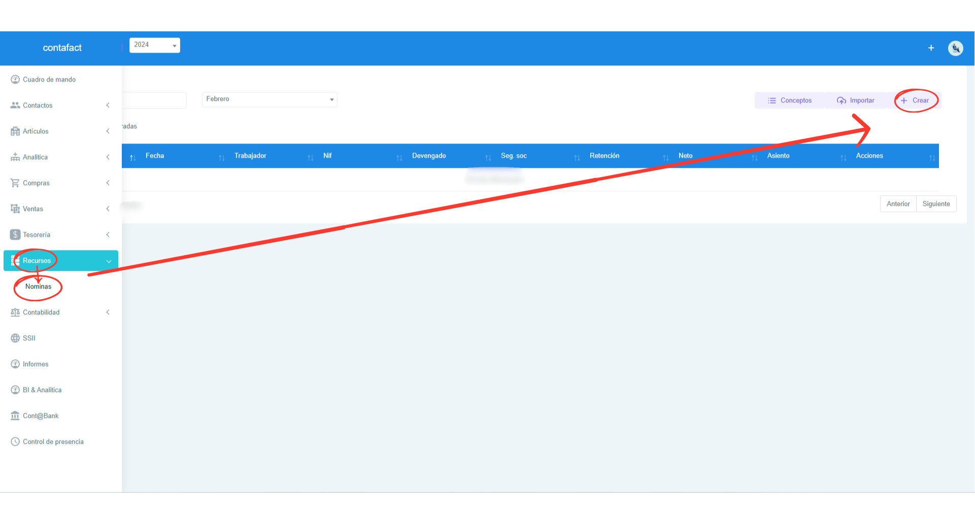 Señalización gráfica de como crear una nómina