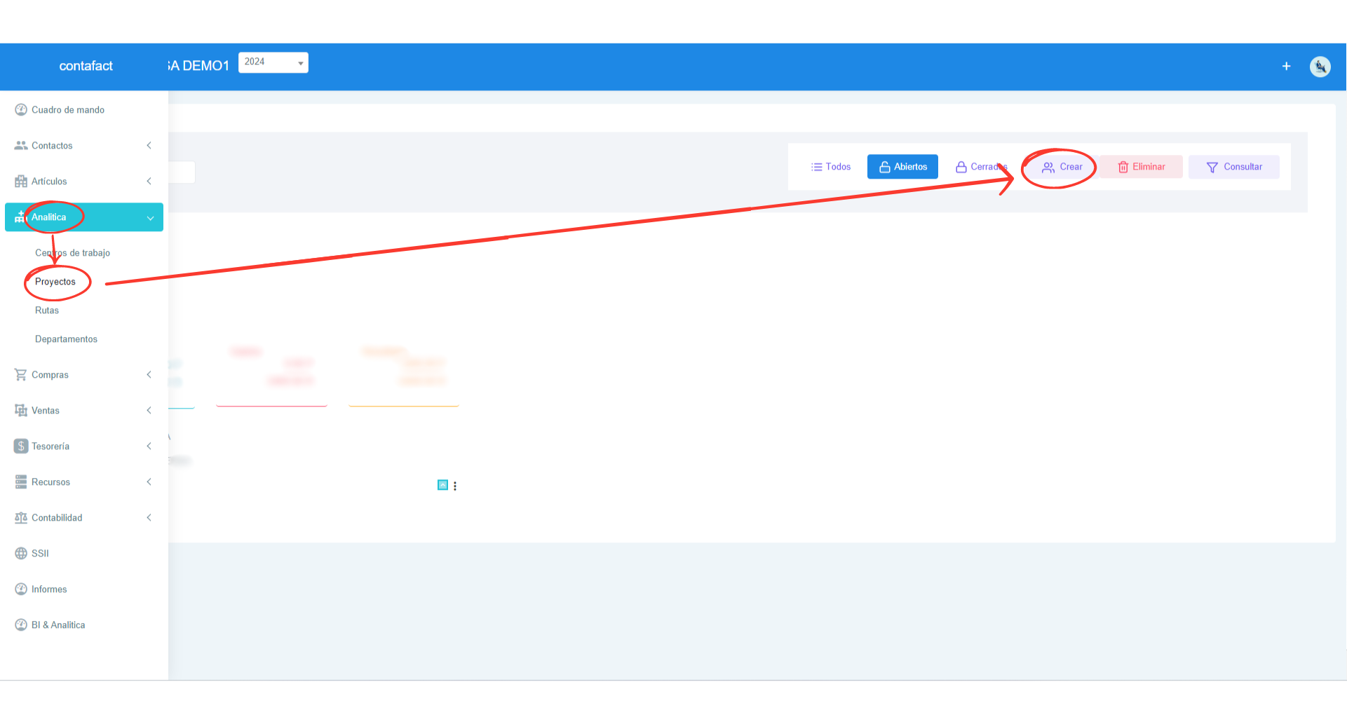 Señalización gráfica de como crear un proyecto