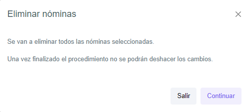 Ventana de Eliminar Nóminas.