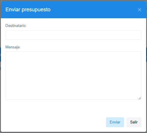 Ventana de enviar presupuesto