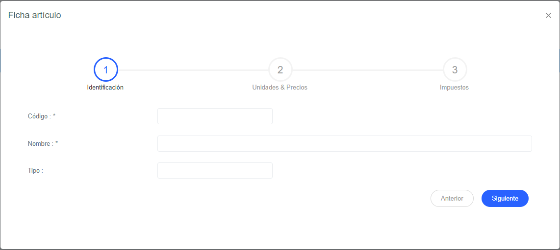 Paso 1 ficha Artículo Predefinido