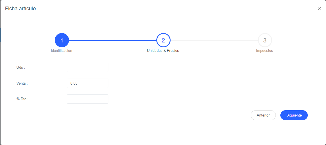 Paso 2 ficha Artículo Predefinido