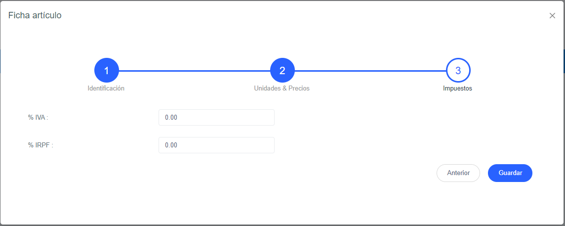 Paso 3 ficha Artículo Predefinido