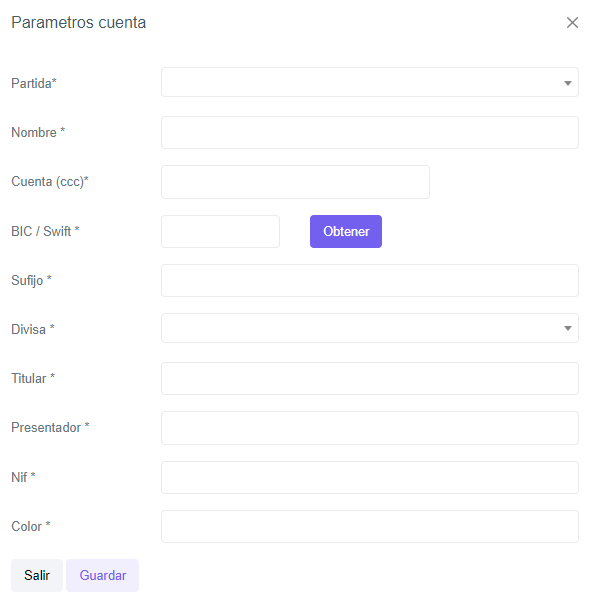 Ventana para crear una cuenta de cobro