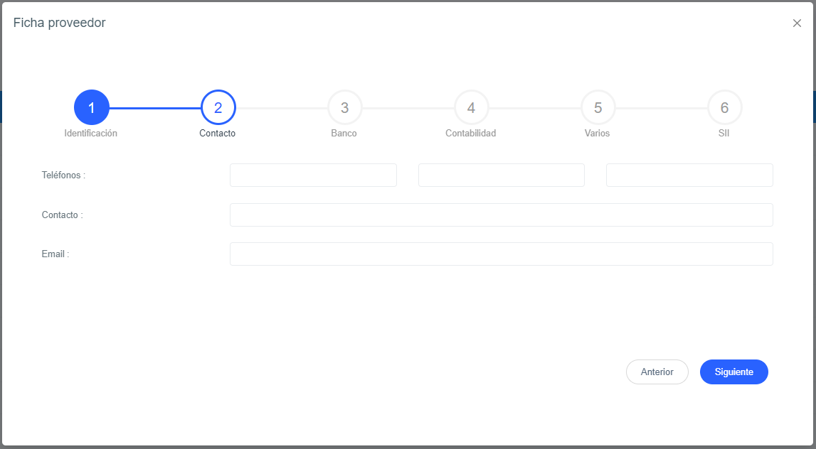 Paso 2 de la ficha de Proveedor
