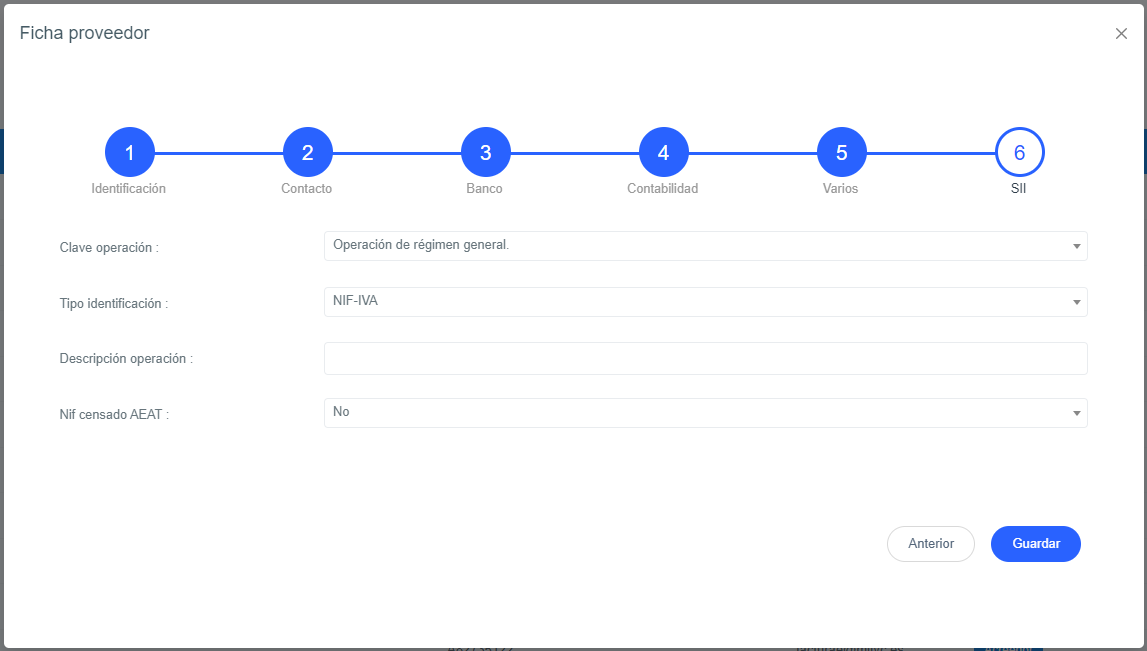 Paso 6 de la ficha de Proveedor