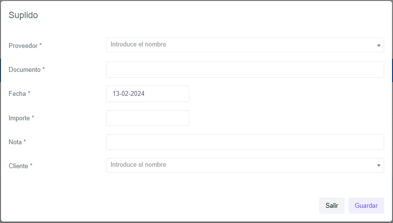 Ventana de creación de un suplido