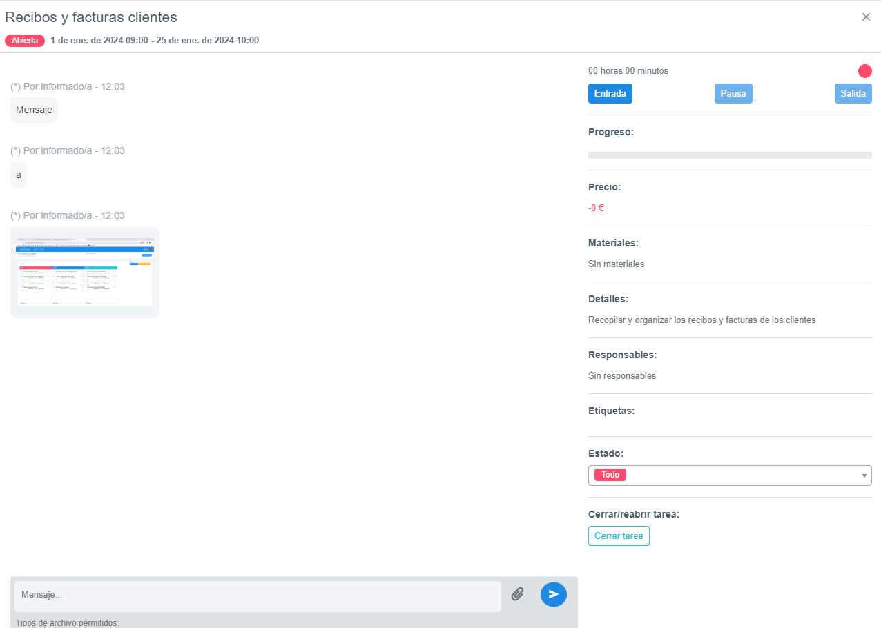 Visualización de una tarea
