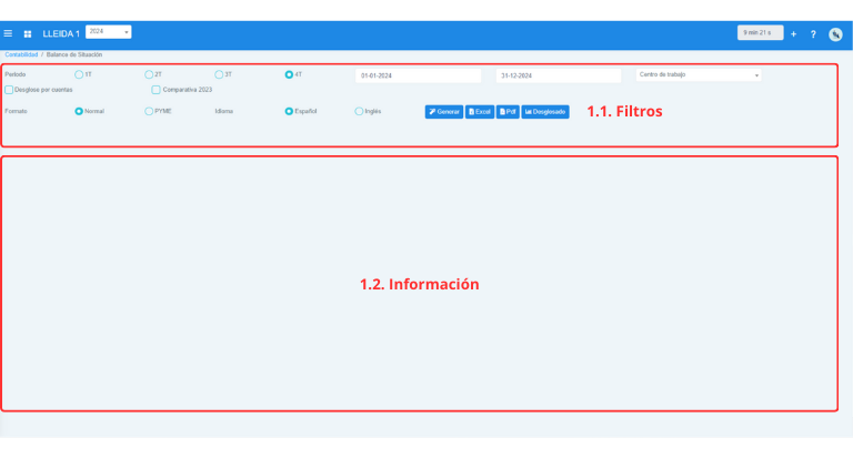 Señalización gráfica de las partes más importantes de la pantalla Situación.