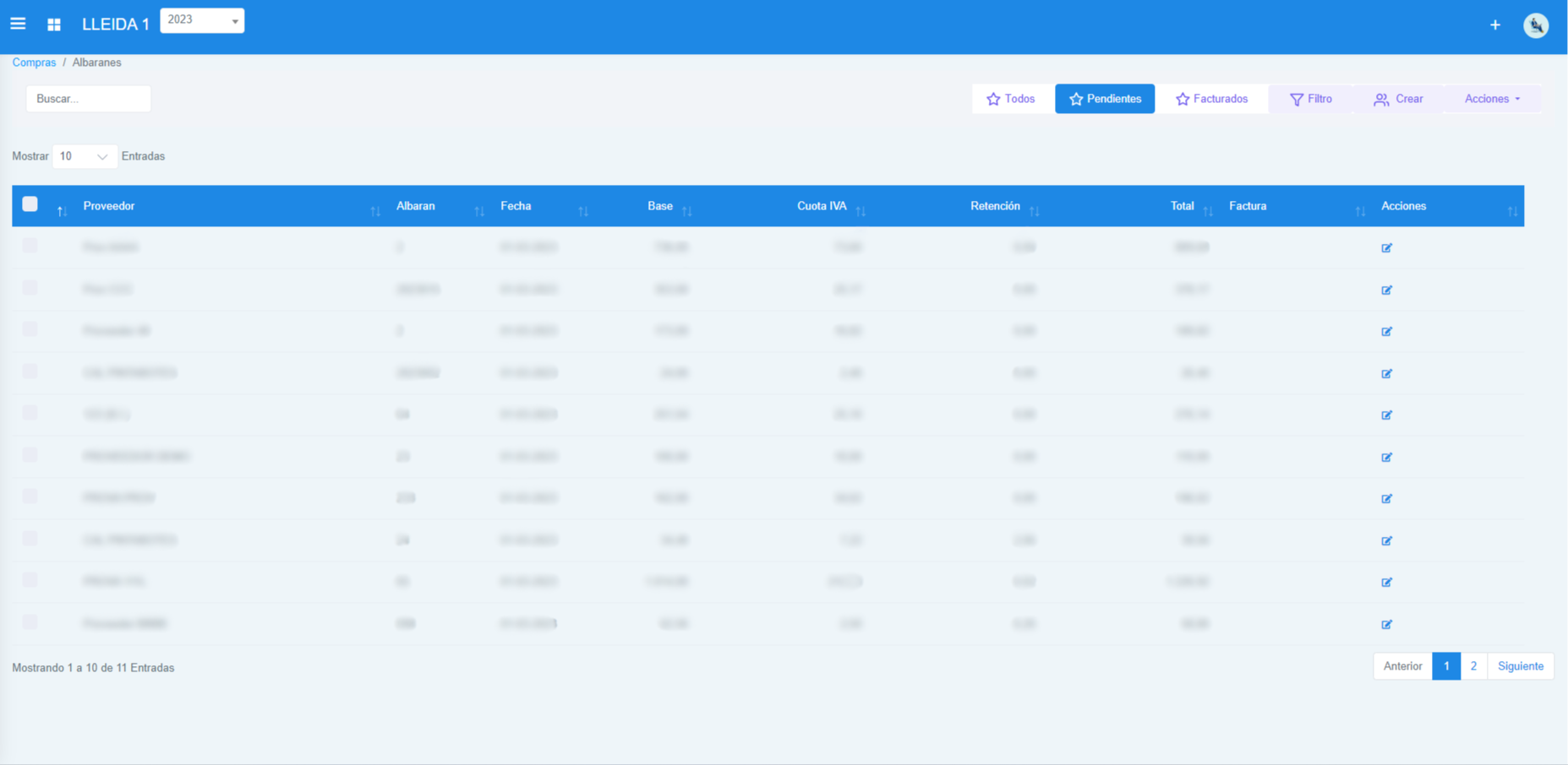 Información Albaranes Compra