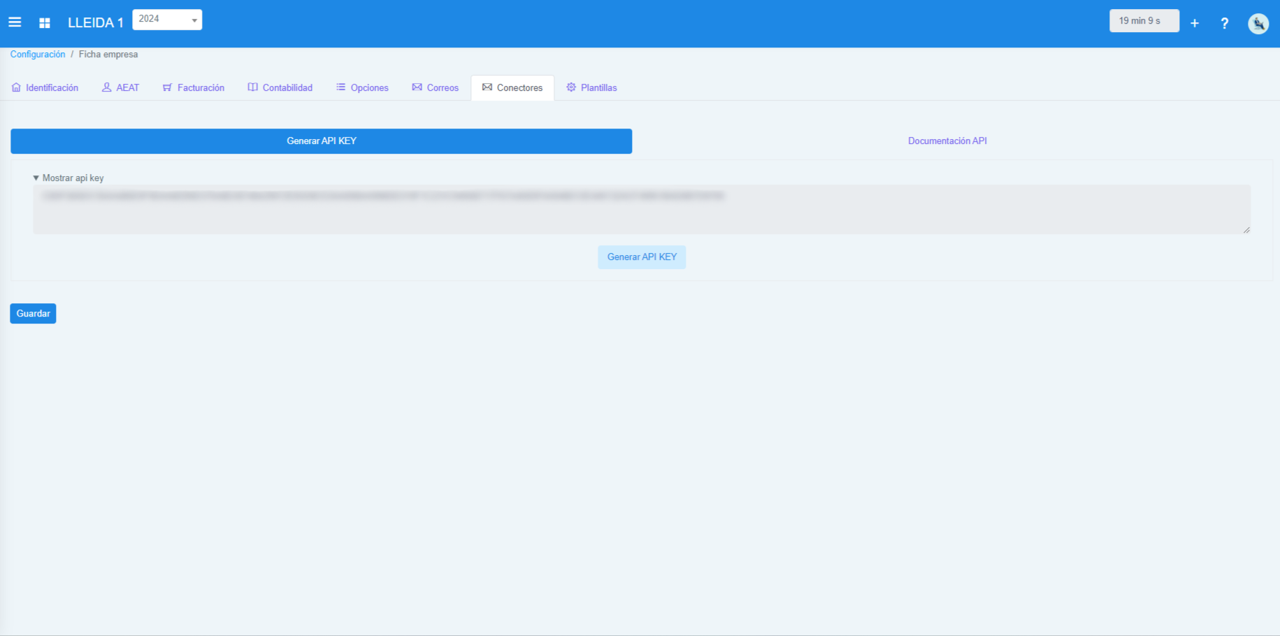 Apartado Generar API KEY
