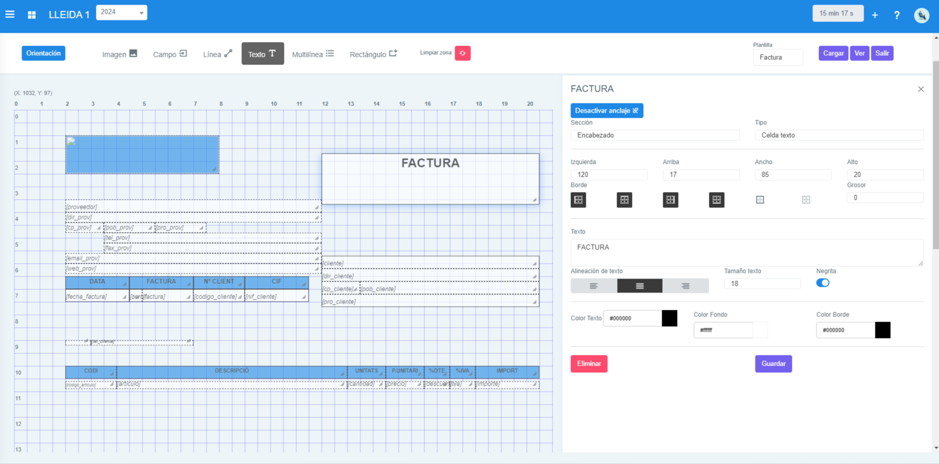 Editar Plantilla Factura