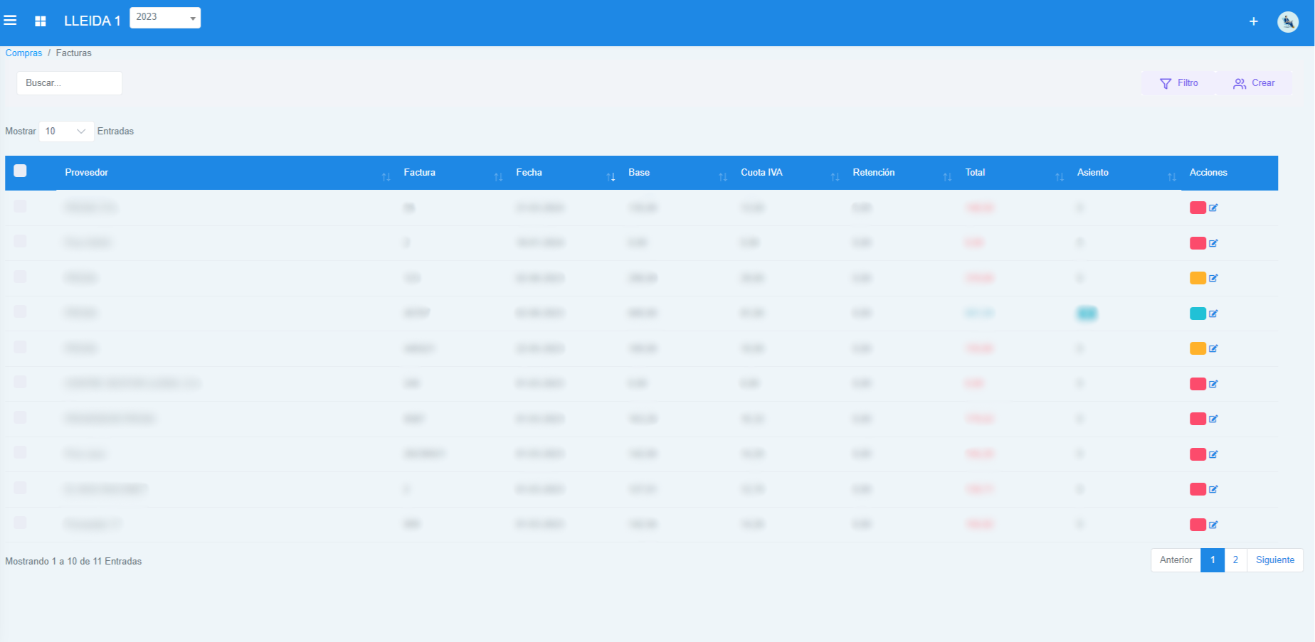 Información de facturas de compra