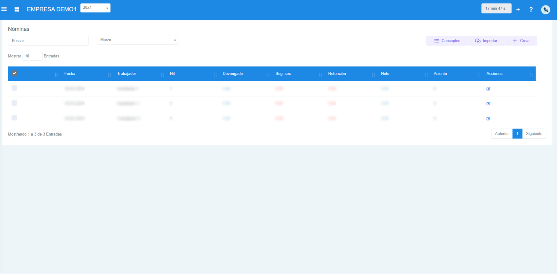 Información sobre las nóminas.