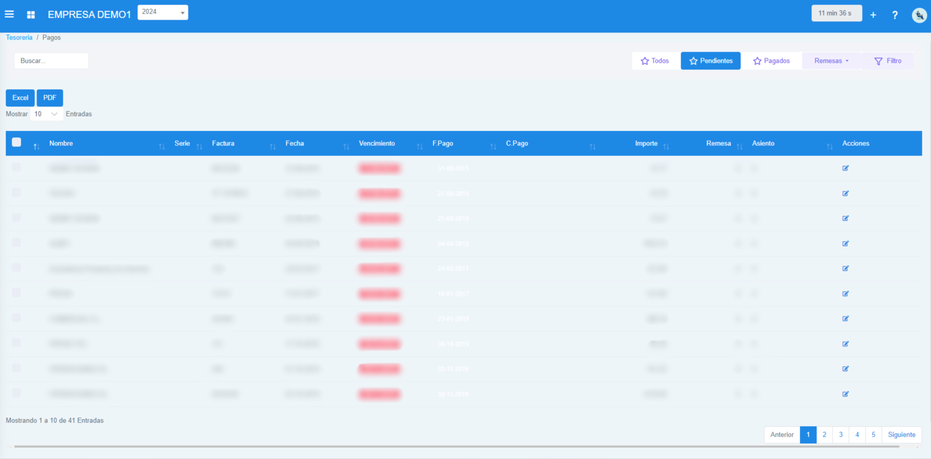 Información sobre los pagos.