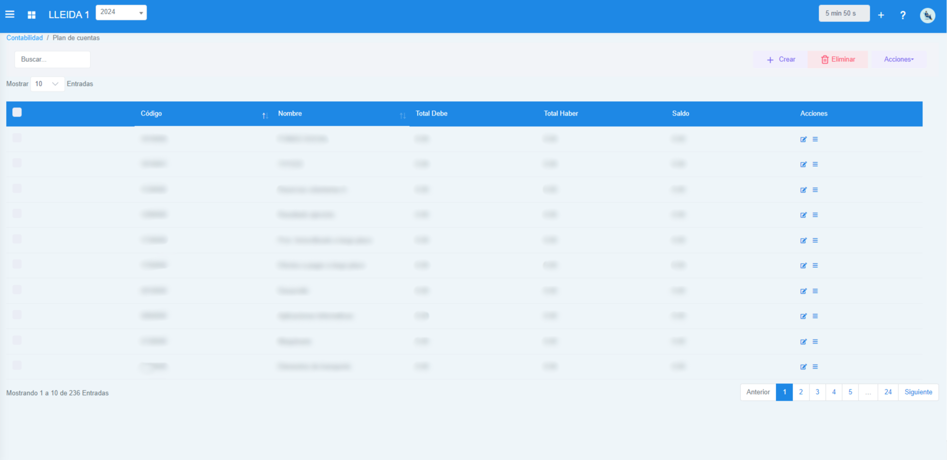 Información sobre los asientos.