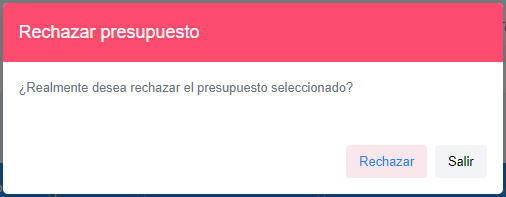Ventana de rechazar presupuesto