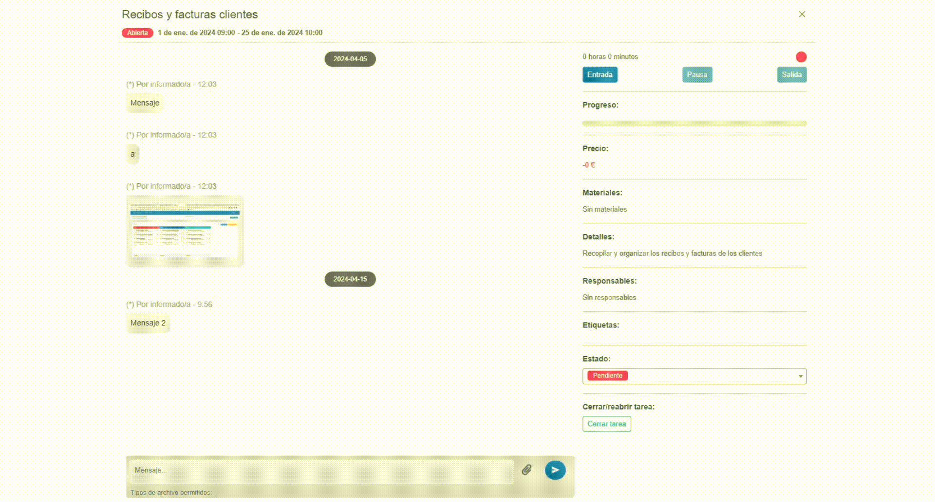 Visualización de una tarea