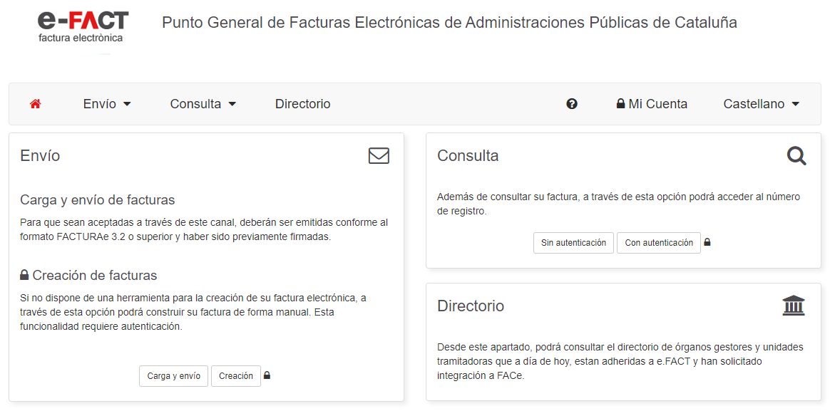 Interfaz 1 página web de eFACT